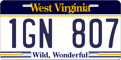 WV license plate 1GN807