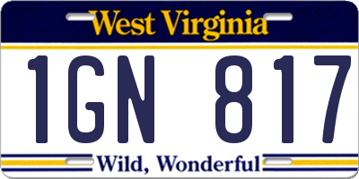 WV license plate 1GN817