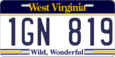 WV license plate 1GN819