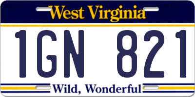 WV license plate 1GN821