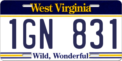 WV license plate 1GN831