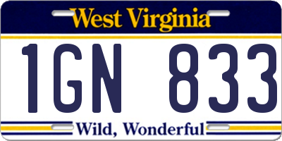 WV license plate 1GN833