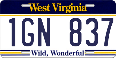 WV license plate 1GN837
