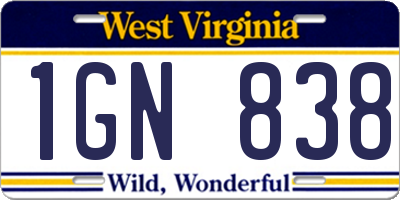 WV license plate 1GN838