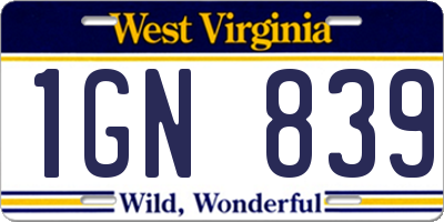 WV license plate 1GN839
