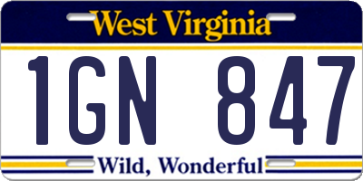 WV license plate 1GN847