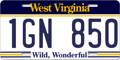 WV license plate 1GN850