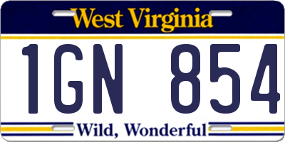 WV license plate 1GN854