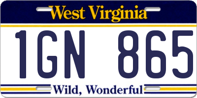 WV license plate 1GN865