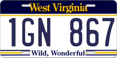 WV license plate 1GN867