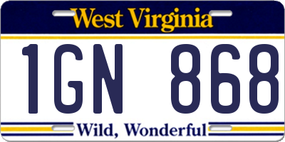 WV license plate 1GN868