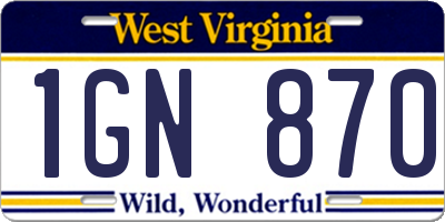 WV license plate 1GN870