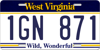 WV license plate 1GN871