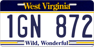 WV license plate 1GN872