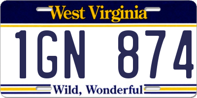 WV license plate 1GN874