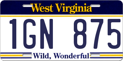 WV license plate 1GN875