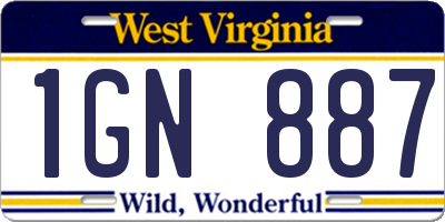 WV license plate 1GN887