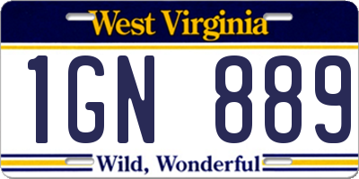 WV license plate 1GN889