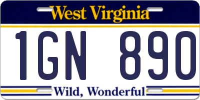 WV license plate 1GN890