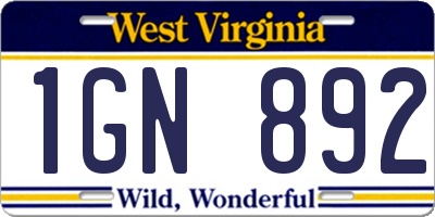 WV license plate 1GN892
