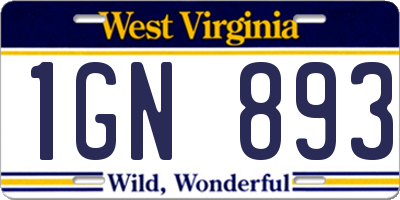 WV license plate 1GN893