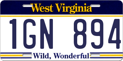 WV license plate 1GN894