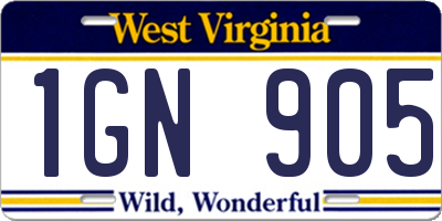 WV license plate 1GN905