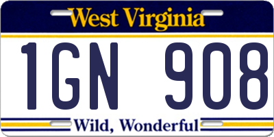 WV license plate 1GN908