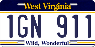 WV license plate 1GN911
