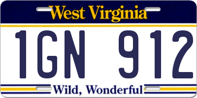 WV license plate 1GN912