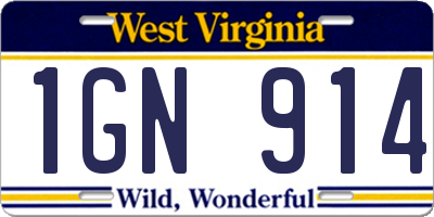 WV license plate 1GN914