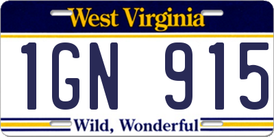 WV license plate 1GN915