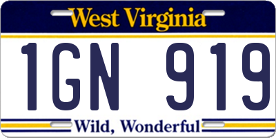 WV license plate 1GN919