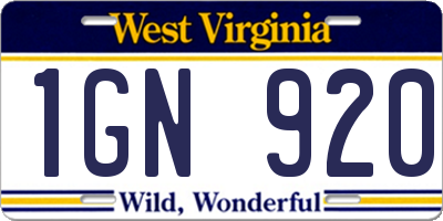 WV license plate 1GN920