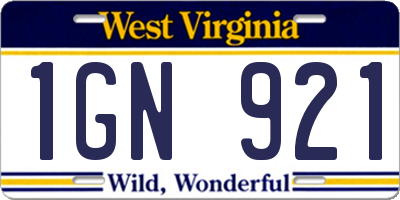 WV license plate 1GN921