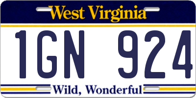 WV license plate 1GN924