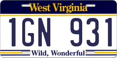 WV license plate 1GN931