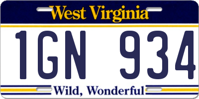 WV license plate 1GN934