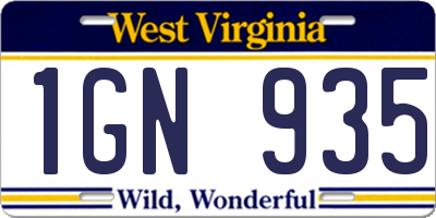 WV license plate 1GN935