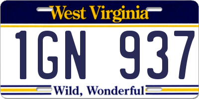 WV license plate 1GN937