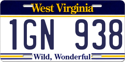 WV license plate 1GN938