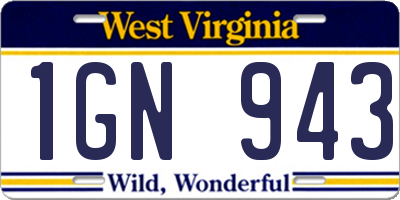 WV license plate 1GN943