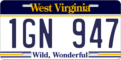 WV license plate 1GN947