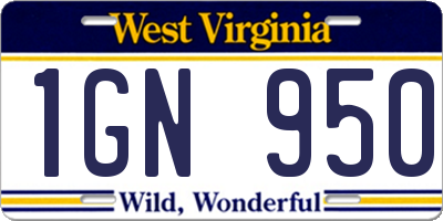 WV license plate 1GN950