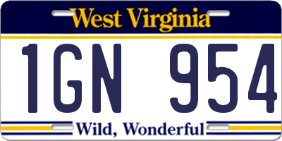WV license plate 1GN954