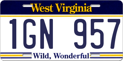 WV license plate 1GN957