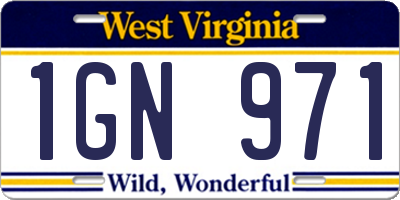 WV license plate 1GN971