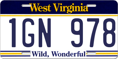 WV license plate 1GN978
