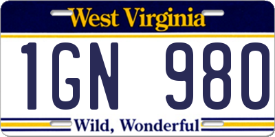 WV license plate 1GN980