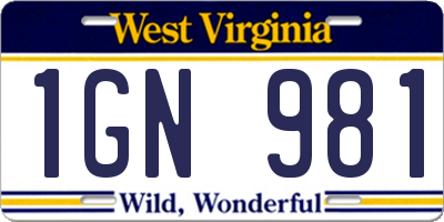 WV license plate 1GN981